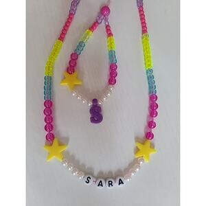Customize Handmade Multicolor Beads Bracelet And Necklace Set "SARA" Stretchable